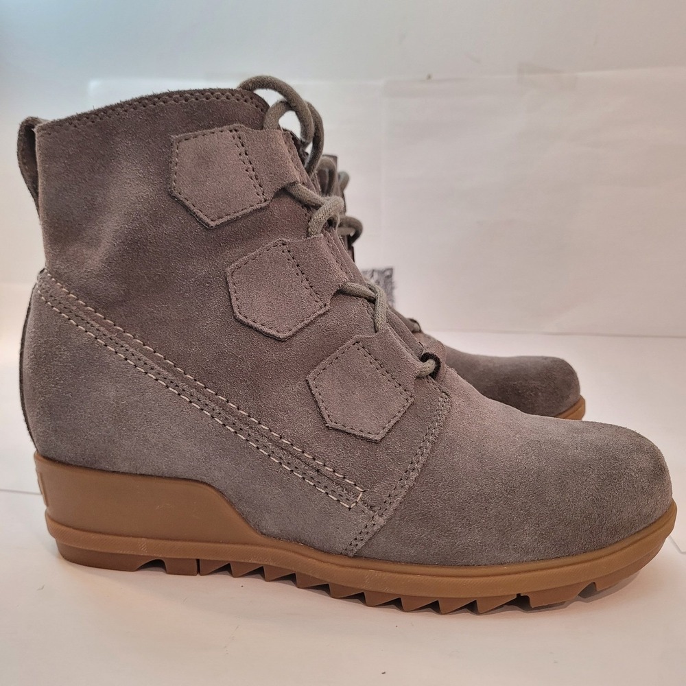 Sorel Evie Sport Lace Boots Women Quarry Grey‎ Suede Wedge NL3322-052